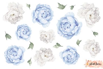 Blue and White Peony Wall Decals