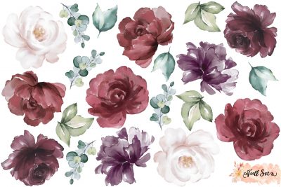 Burgundy Peony & Rose Wall Decals