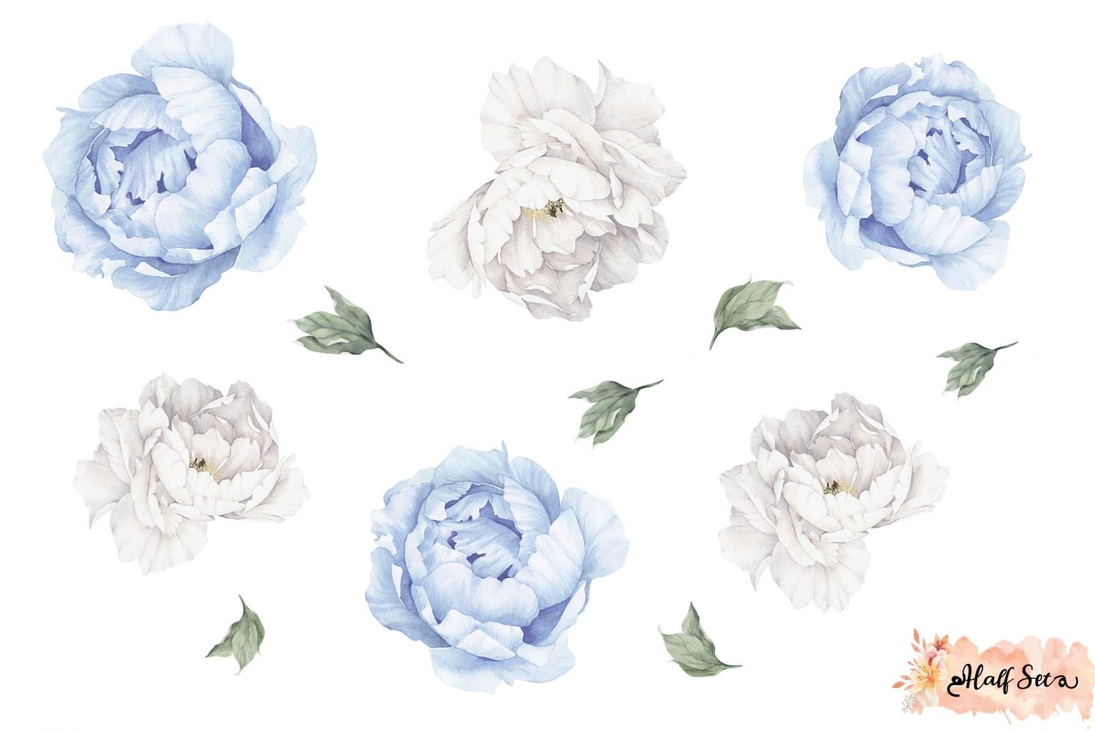 Blue and White Peony Wall Decals Removable Wallpapers, Wall Stickers