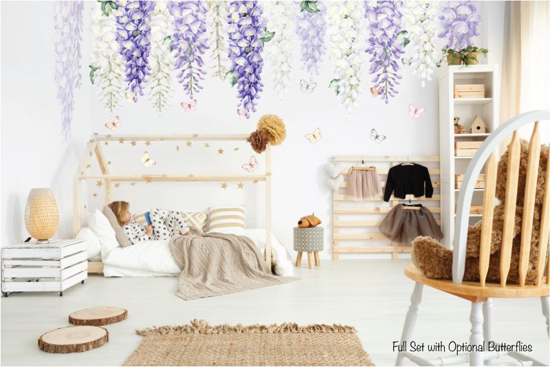Wisteria wall decals Purple Full set butterfly