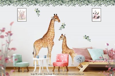 Giraffe 180 cm high + Baby Giraffe 111cm high ( Facing each other) with Green leaf jungle