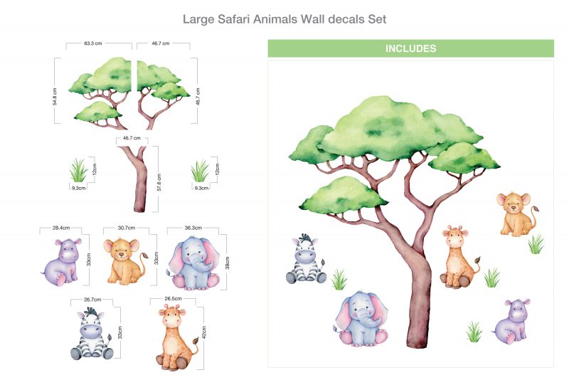 Large Safari Animals Wall decals Set