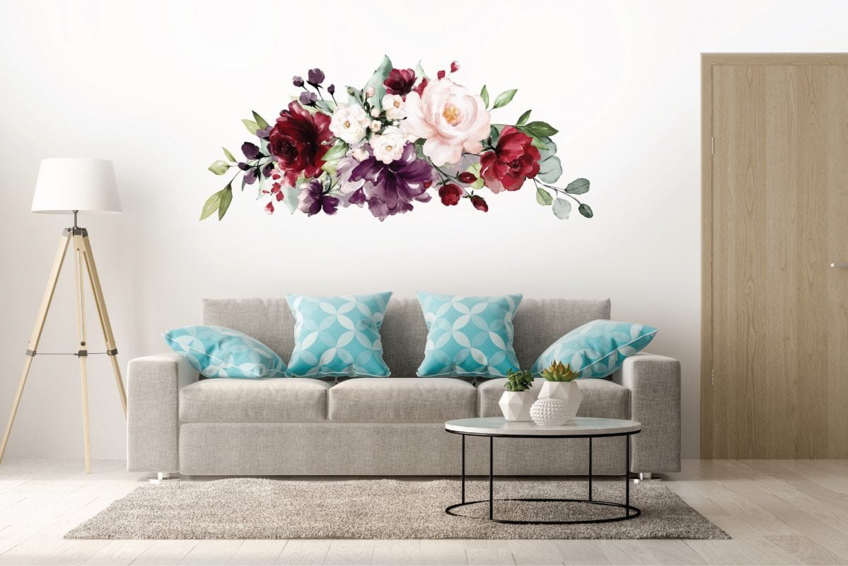 Burgundy Flowers Floral Decal Set - Removable Wallpapers, Wall Stickers ...