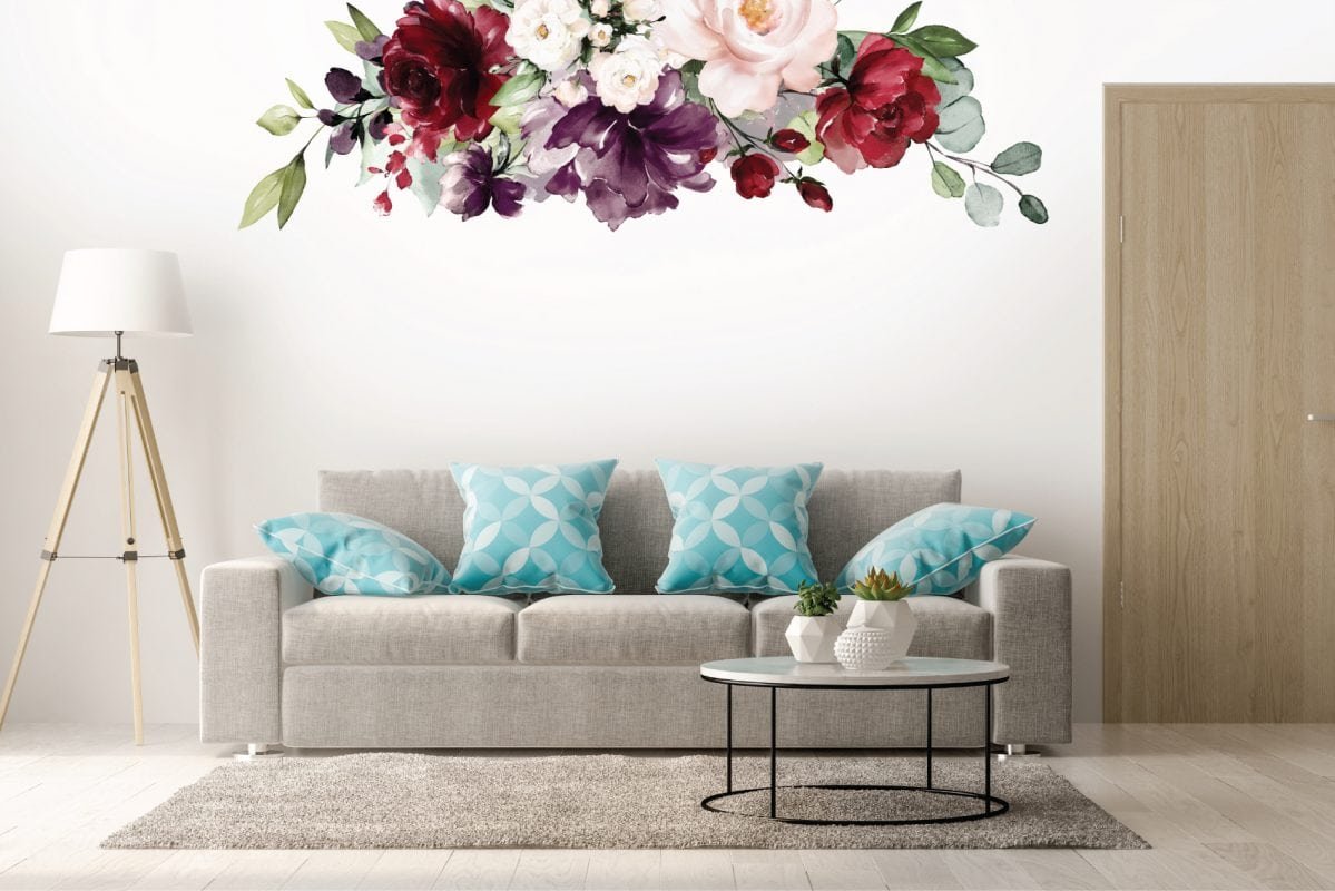 Burgundy Flowers Floral Decal Set Removable Wallpapers, Wall Stickers — free download
