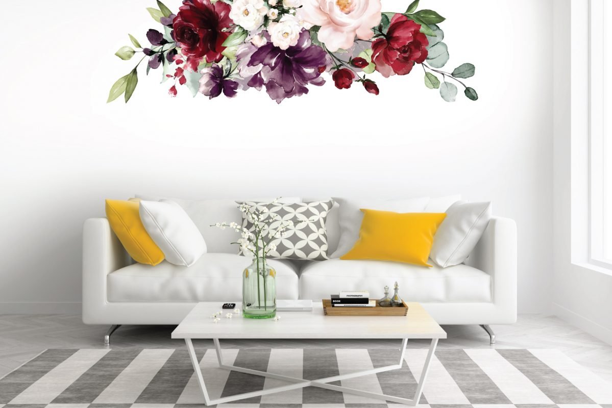 Burgundy Flowers Floral Decal Set Removable Wallpapers, Wall Stickers — free download
