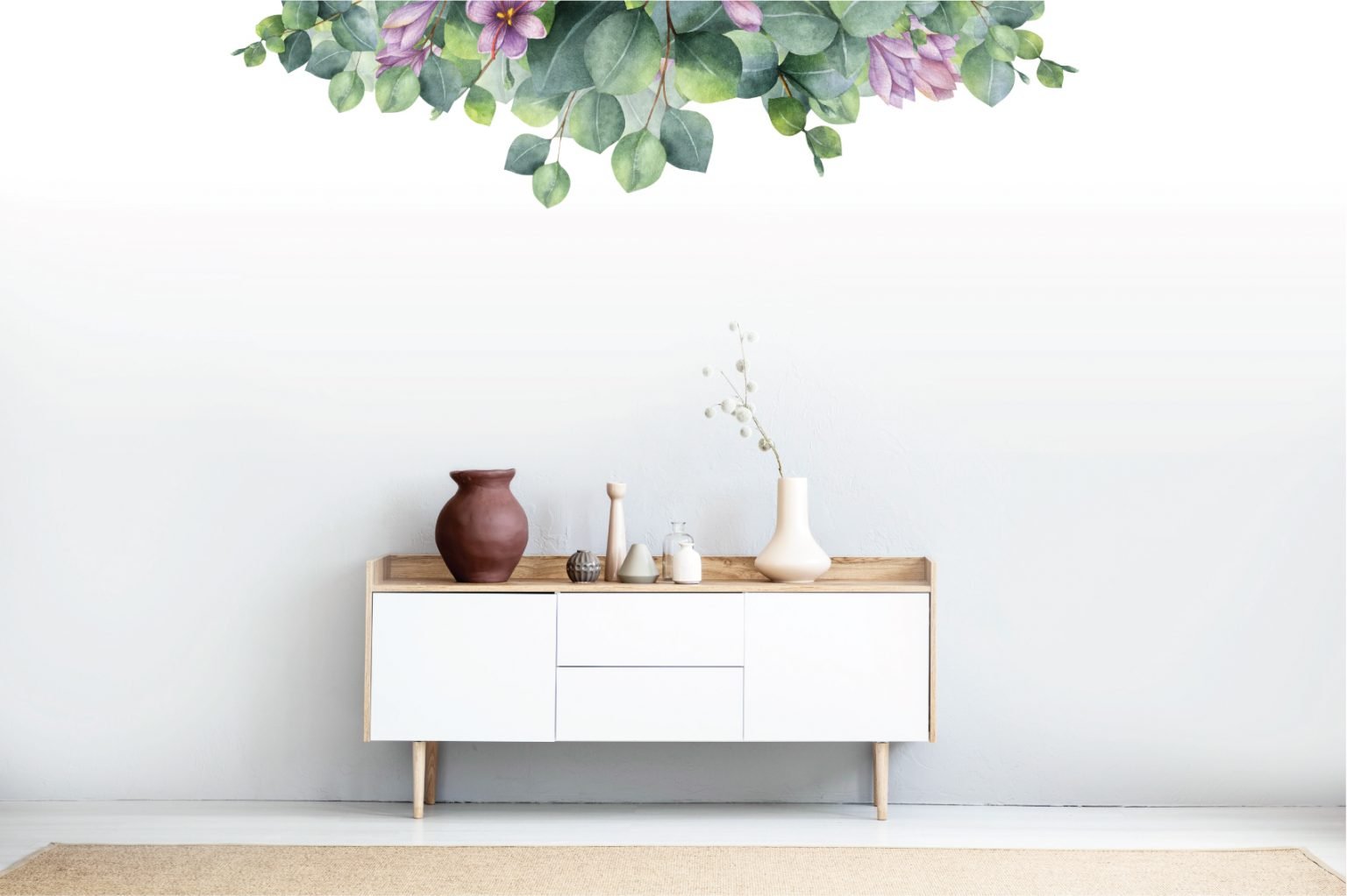 Eucalyptus Leaves & Flowers Wall Decal Set - Removable Wallpapers, Wall