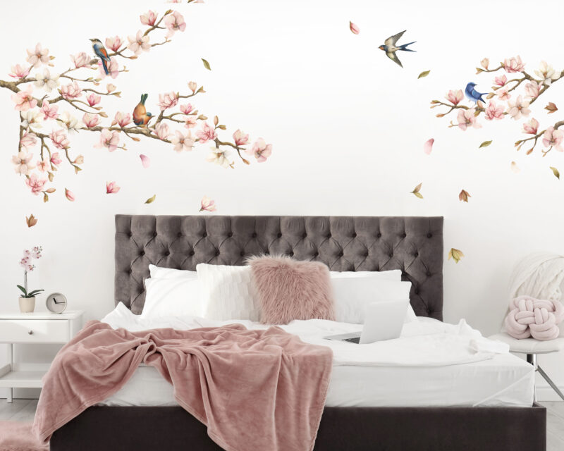 Magnolia Branch with flowers and Birds Wall Decals_01