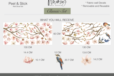 Magnolia Branch with flowers and Birds Wall Decals_01