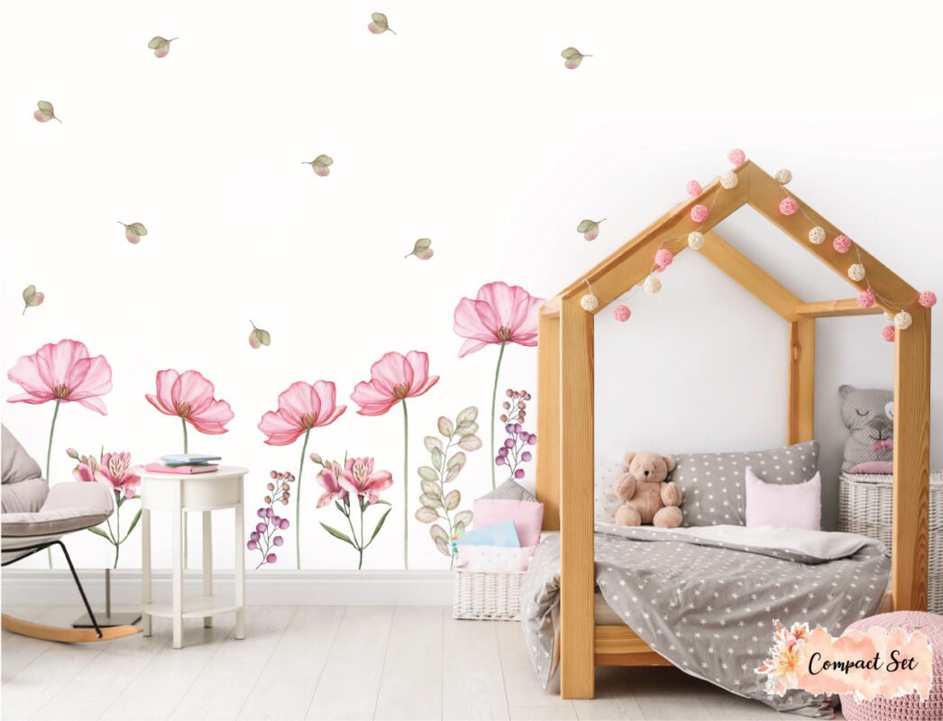 Pink Inspiration Flower Decals Removable Wallpapers, Wall Stickers