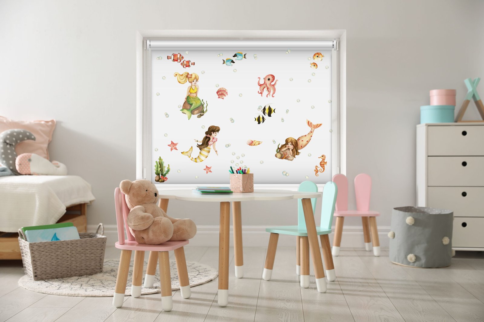 Mermaids Printed Roller Blind Removable Wallpapers, Wall Stickers