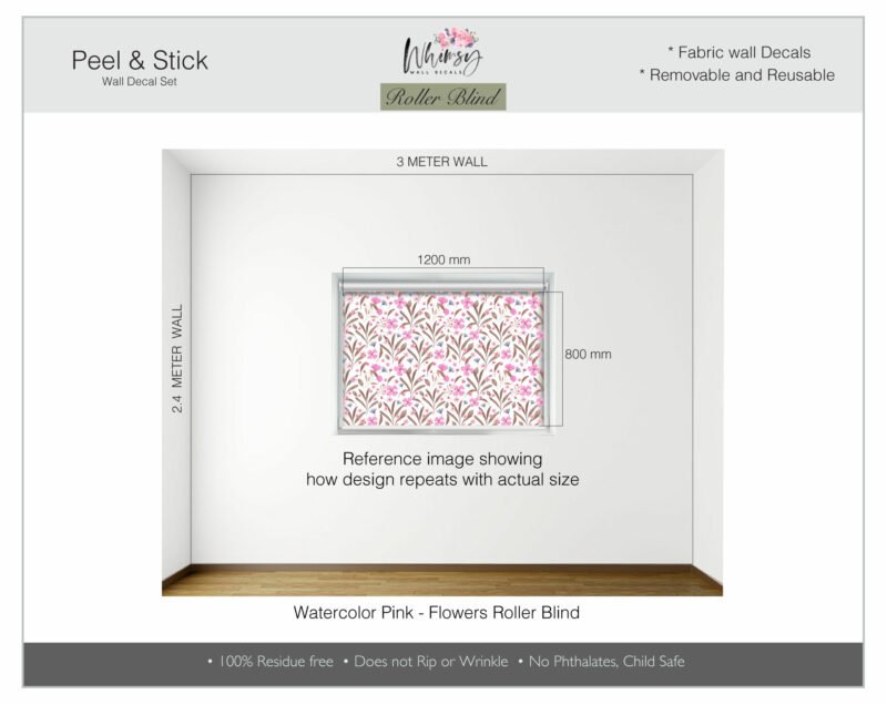 Watercolor Pink Flowers - Printed Roller Blind