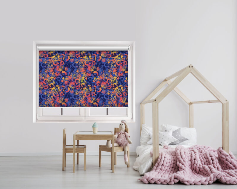 Blue Abstract Flowers - Printed Roller Blind