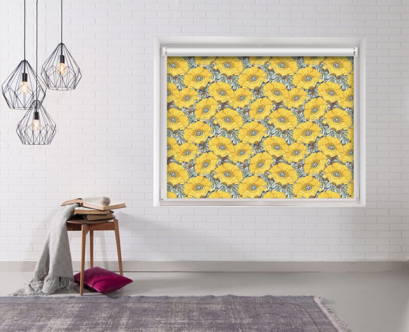 Yellow Large flowers - Printed Roller Blind